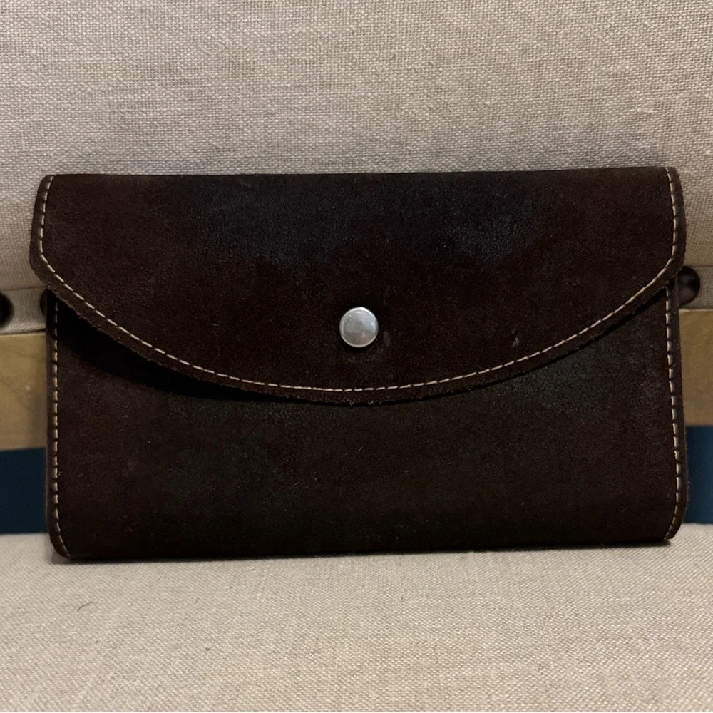Men's Vintage Dark Brown Tri-fold Suede Leather Wallet
